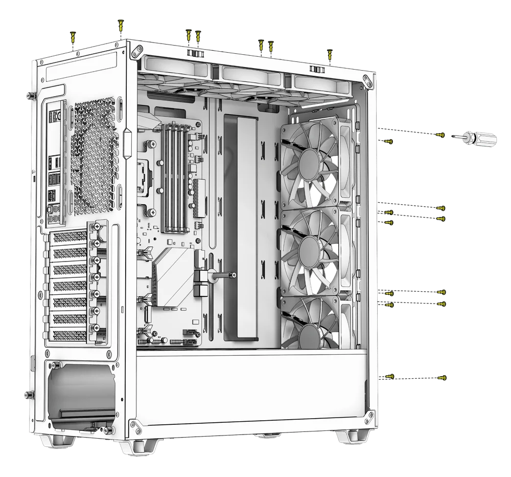 3200D - Fans being mounted to the top and front - QSG Visual