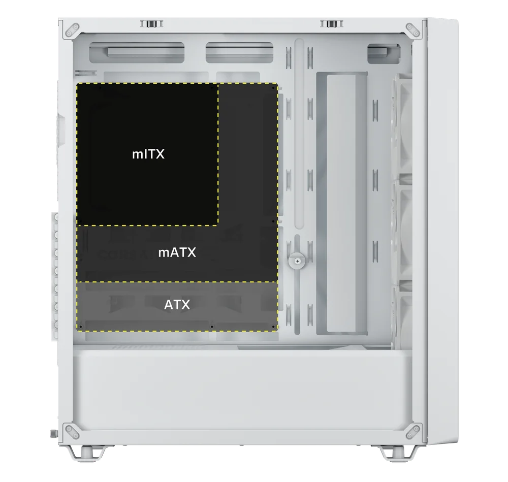 Illustration of motherboard dimensions for 3200D Case - QSG visual