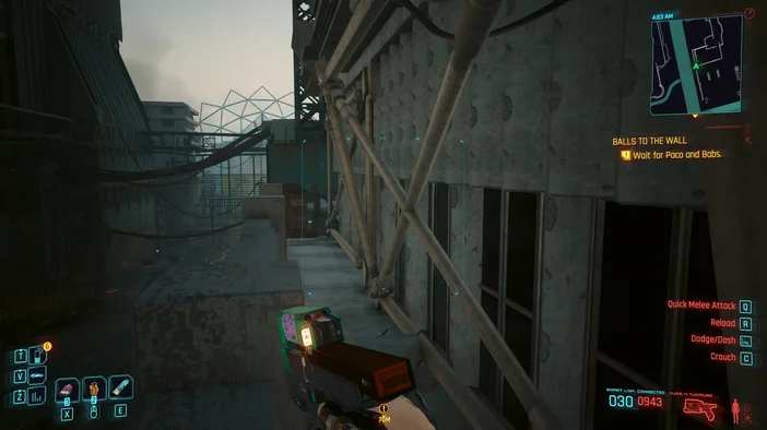 Shot from Cyberpunk 2077 at the lowest settings with Ambient Occlusion off