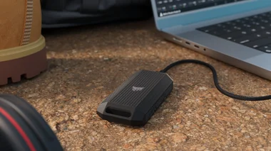 EX400U SURVIVOR Portable SSD on a desk
