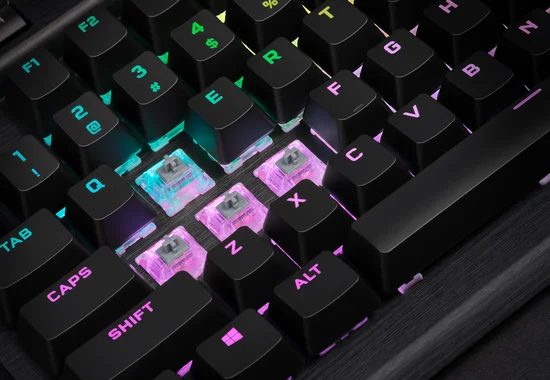 K70 PRO close up showing OPX Linear switches