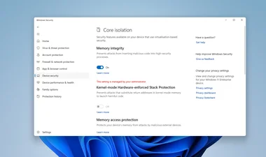 Screenshot showing the Windows 11 Memory Integrity option