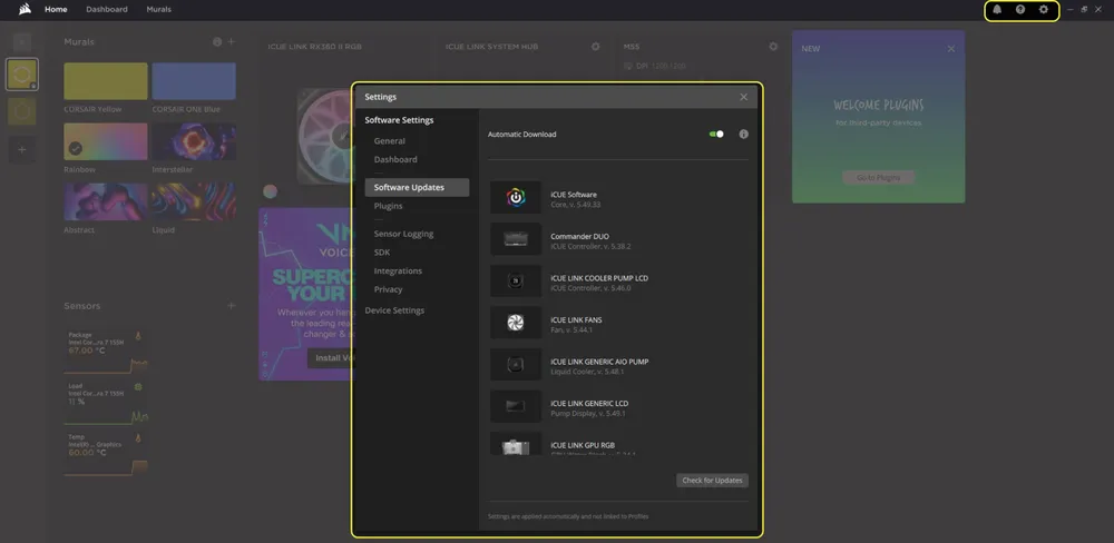 iCUE Software Settings Screen - RX II RGB Fans - QSG Visual