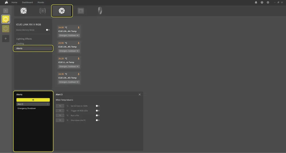 iCUE Software Alerts Screen - RX II RGB Fans - QSG Visual