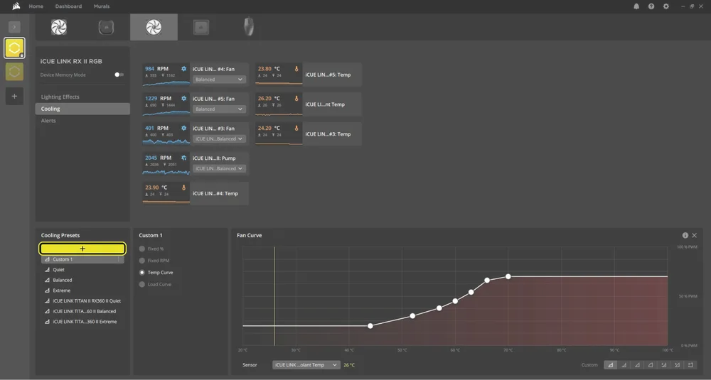 iCUE Software Custom Cooling Screen - RX II RGB Fans - QSG Visual
