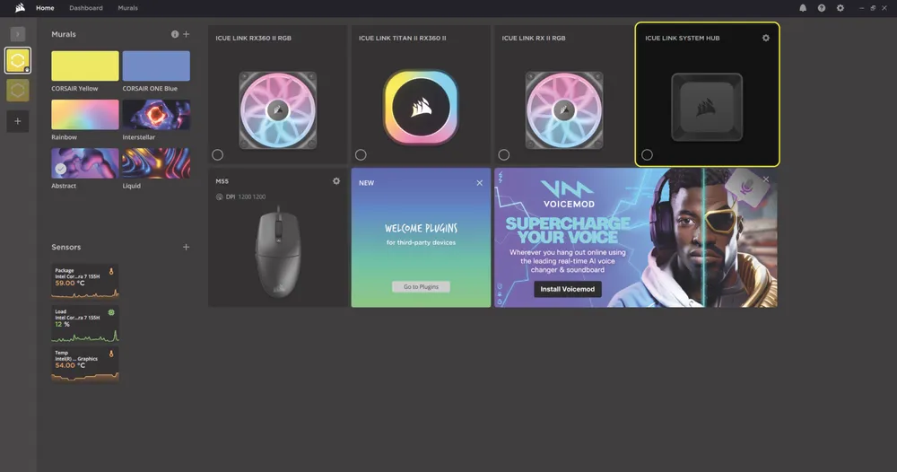 iCUE Software Home Screen with iCUE LINK System Hub Selected - QSG Visual