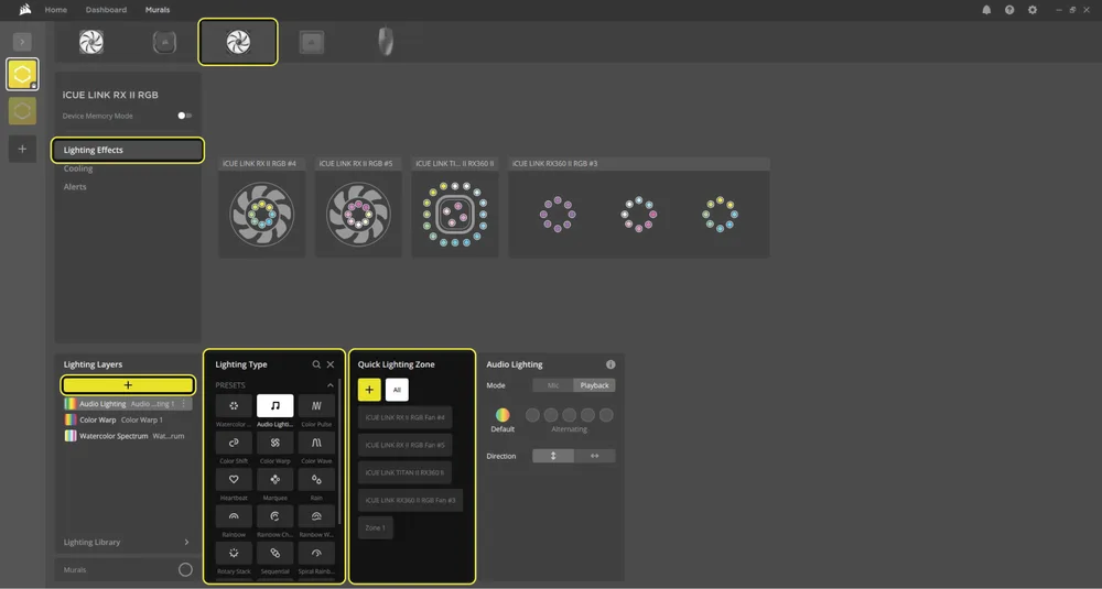 iCUE Software Lighting Screen - RX II RGB Fans - QSG Visual
