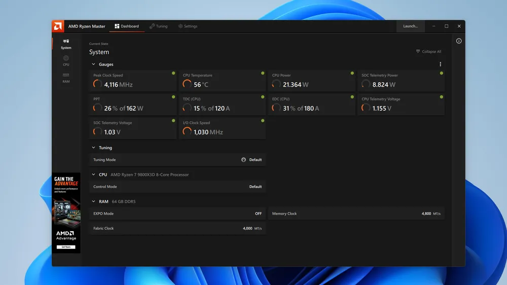 Ryzen Master showing the default screen