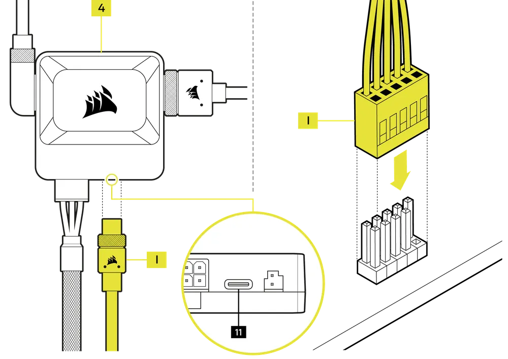 iCUE LINK System Hub USB Cable Connection - QSG Visual
