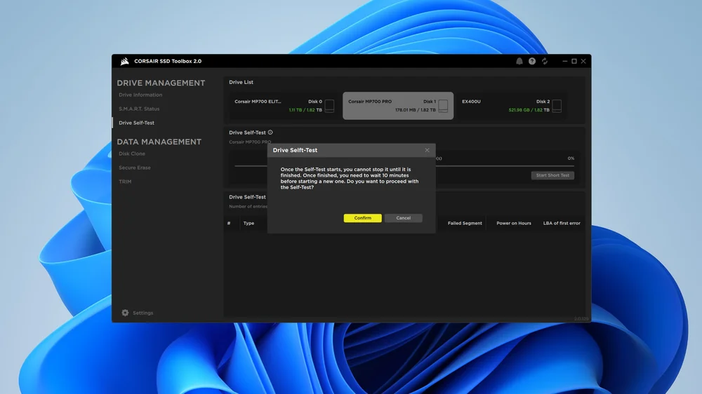 SSD Toolbox 2.0 Self Test screen