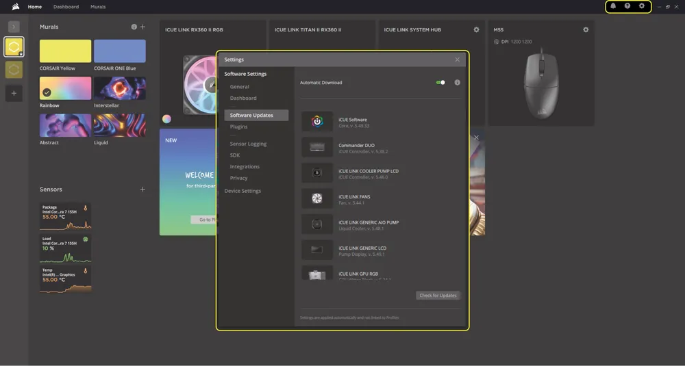 TITAN II iCUE Software Settings Screen - QSG Visual