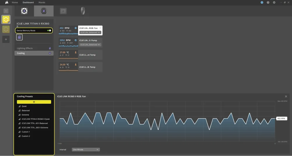 iCUE Device Memory Mode for Cooling - TITAN II - QSG Visual