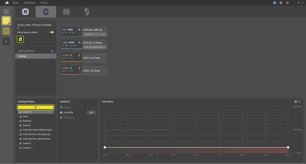 iCUE Device Memory Mode for Cooling - TITAN II - QSG Visual