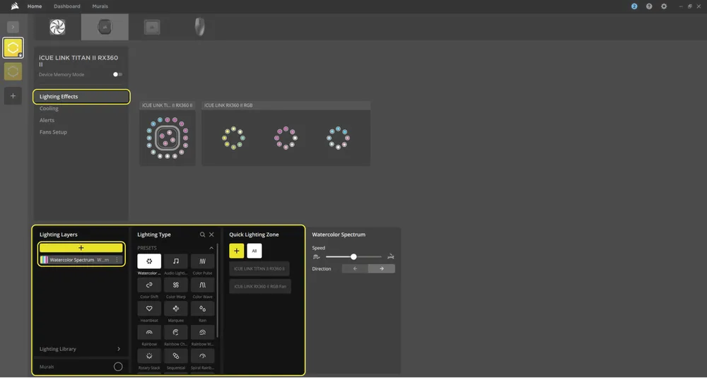 iCUE Software Lighting Screen for TITAN II - QSG Visual
