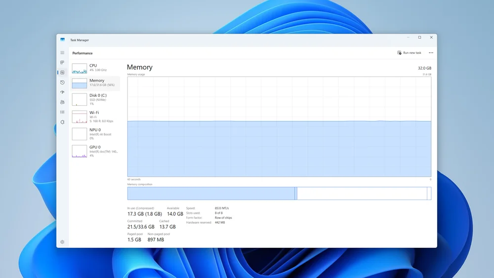 Screenshot from Windows 11 showing Virtual Memory usage