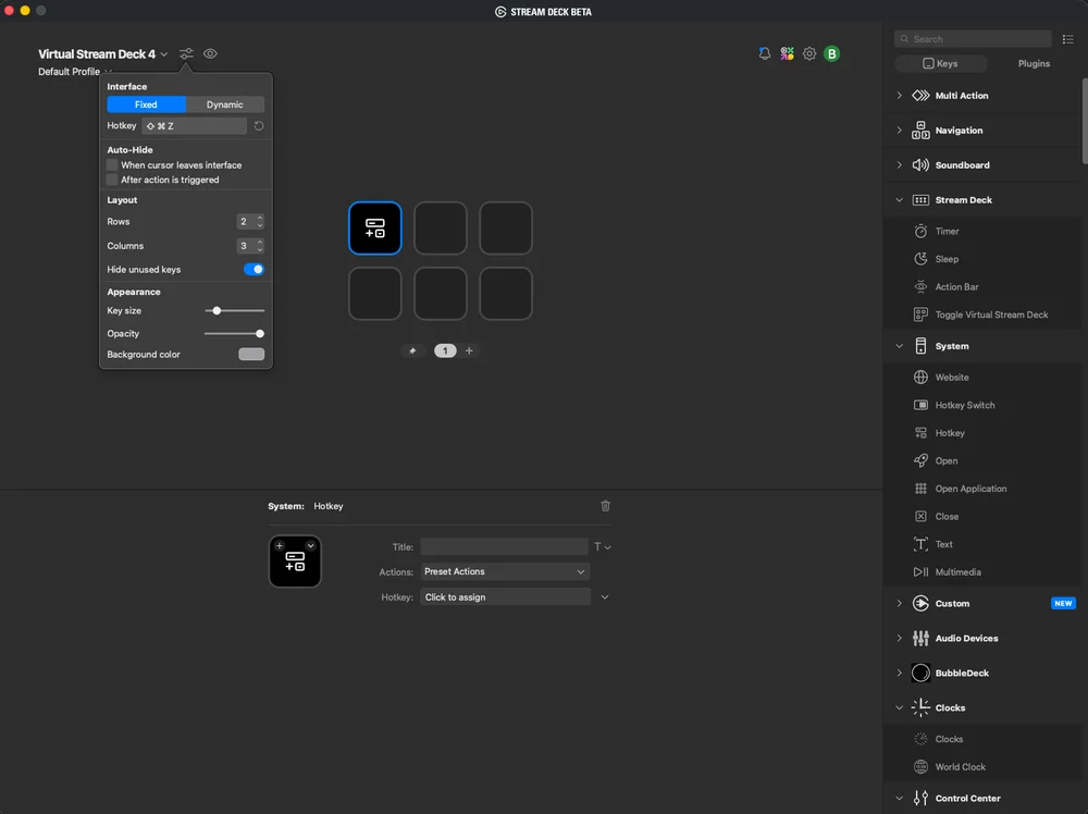 Virtual stream deck different hotkey