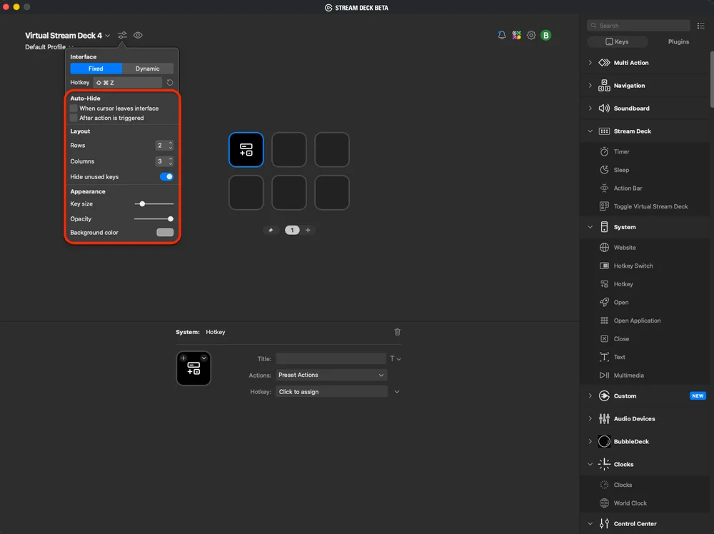 Virtual stream deck different hotkey, layout