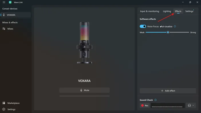 Voice Focus voxara effects tab