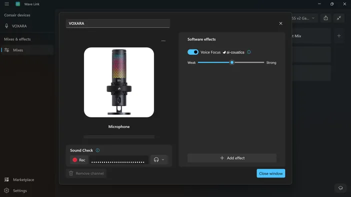 Voice focus channel effects tab