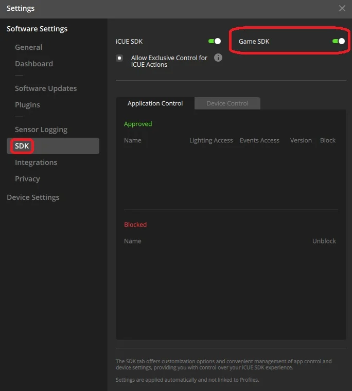 disabling game SDK in ICUE