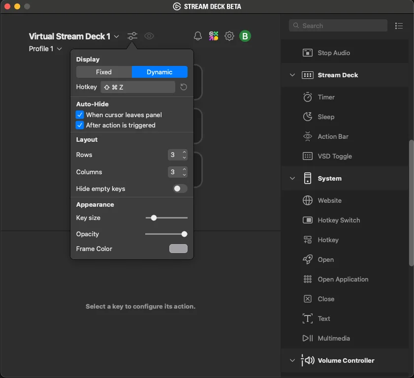 virtual stream deck dynamic hotkey observing