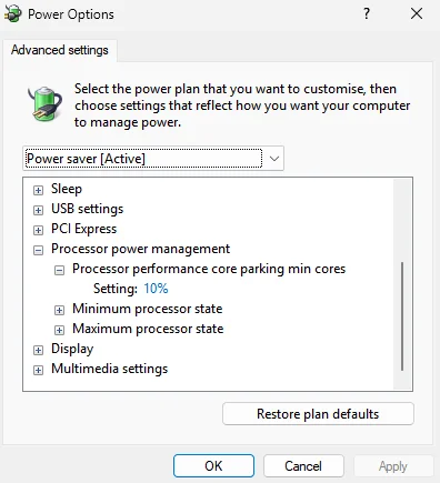 how to adjust core parking