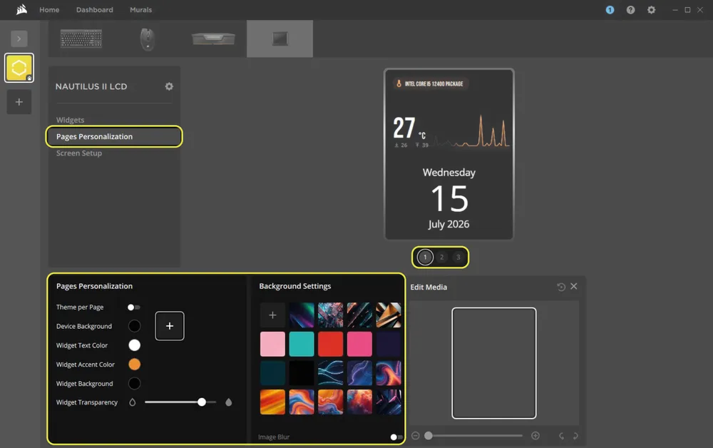 iCUE Pages Personalization Page for NAUTILUS II LCD - QSG Visual