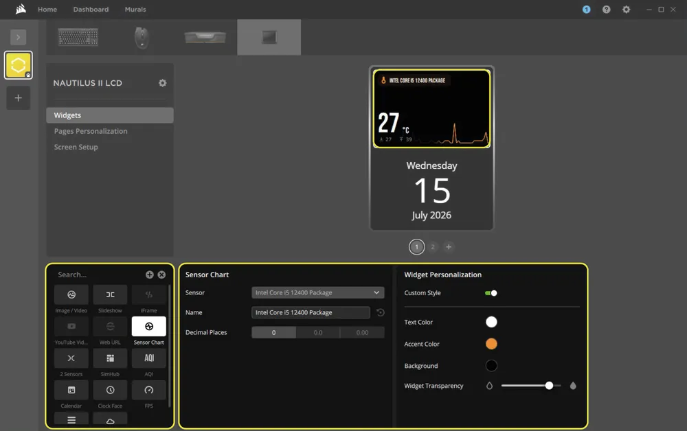 iCUE Widgets Screen for NAUTILUS II LCD - QSG Visual