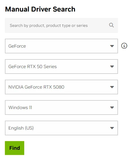 nvidia manual driver search