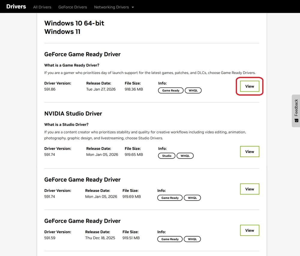 previous nvidia driver versions